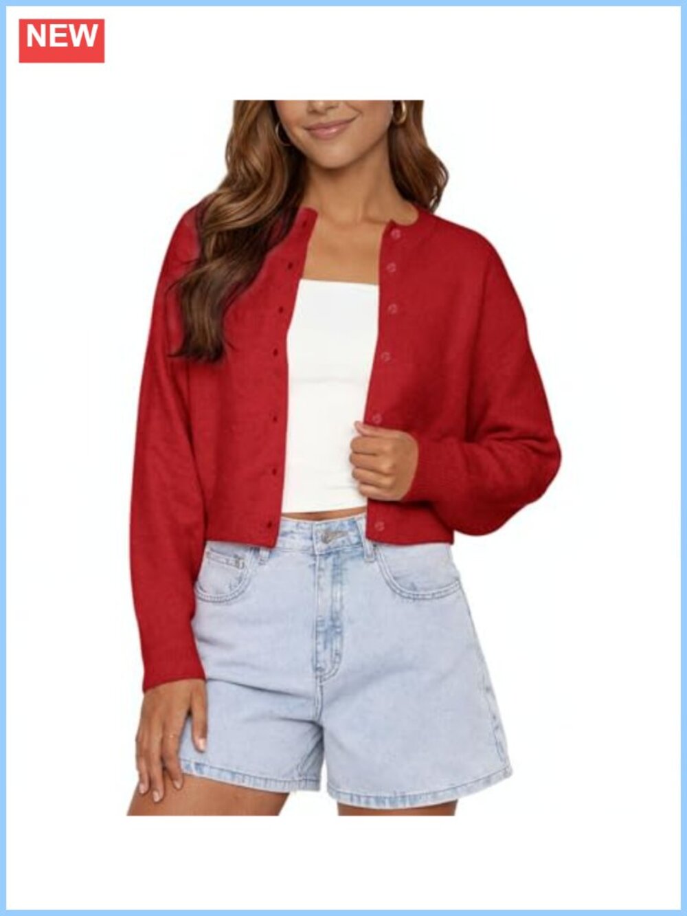 Cropped Cardigan Women Long Sleeve Button Down Sweater